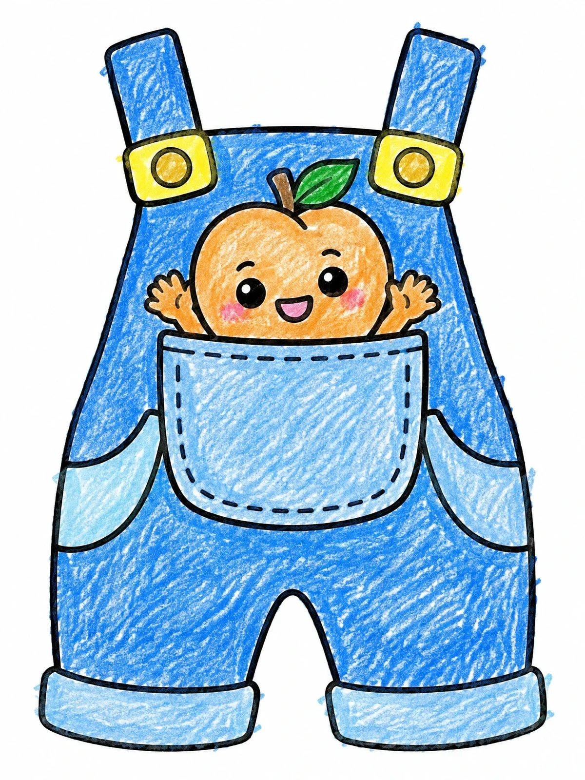 Colored example of the Cute Peach In Overalls Pocket coloring page