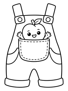 Free printable Cute Peach In Overalls Pocket coloring page