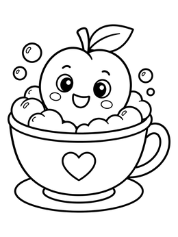 Free printable Cute Peach In A Teacup Bath coloring page