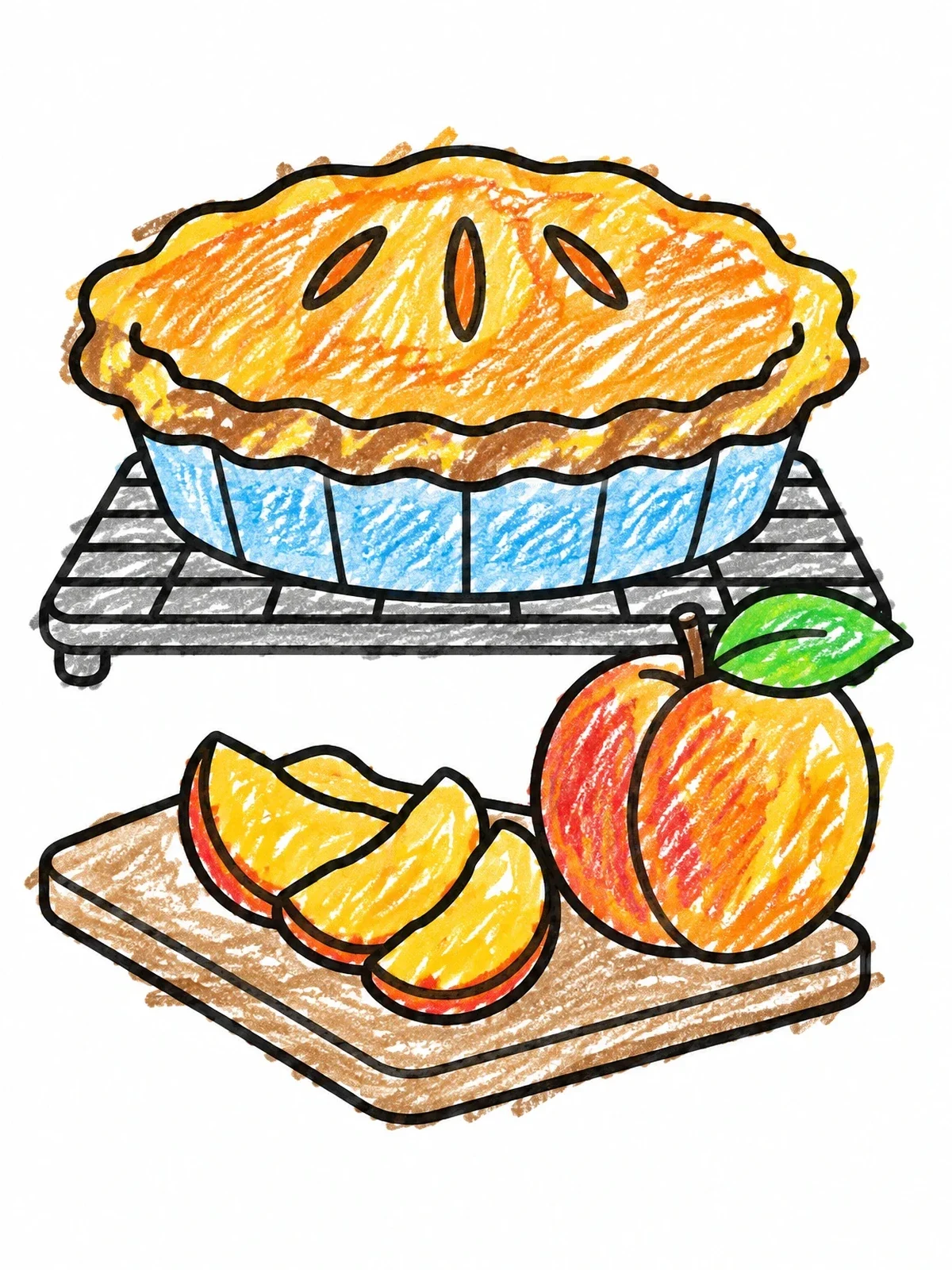Colored example of the Fresh Peach Pie And Slices coloring page