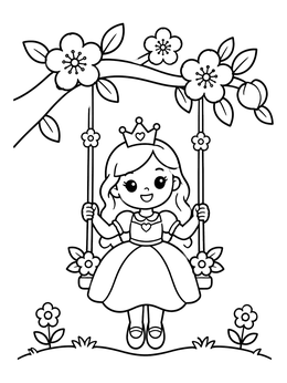 Free printable Princess On Peach Blossom Swing coloring page
