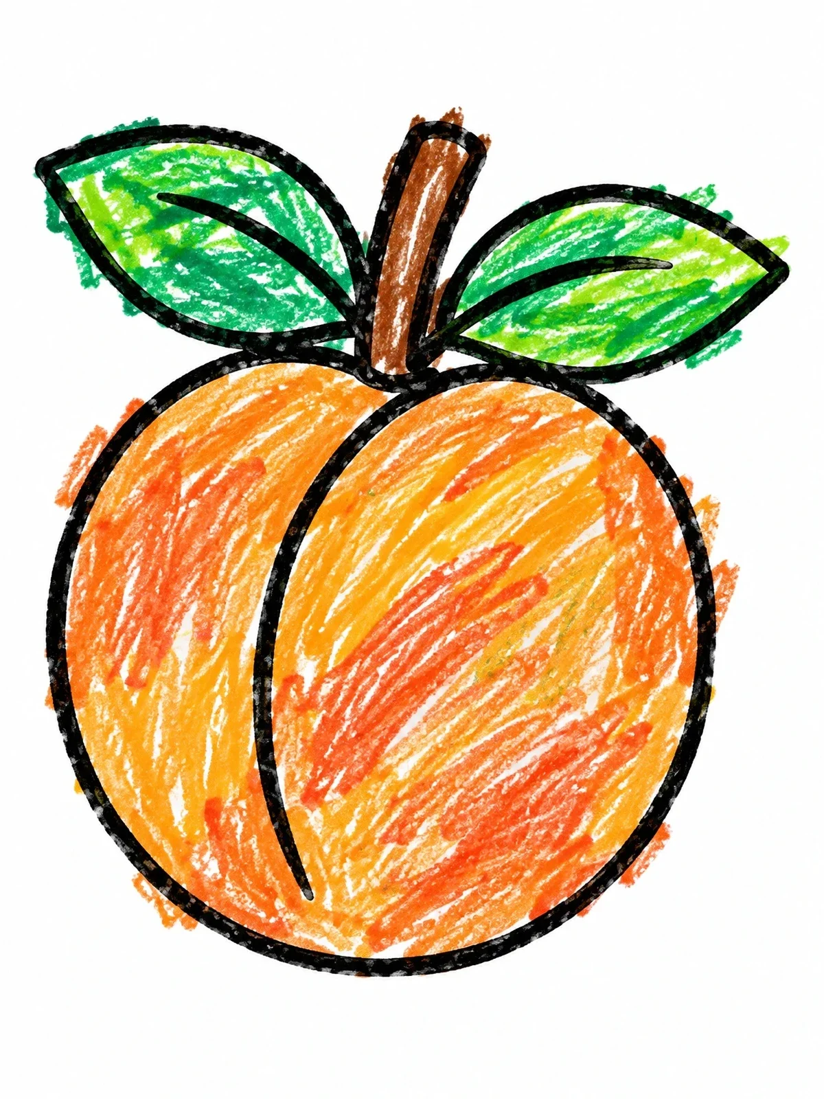 Colored example of the Simple Peach With Leaves coloring page