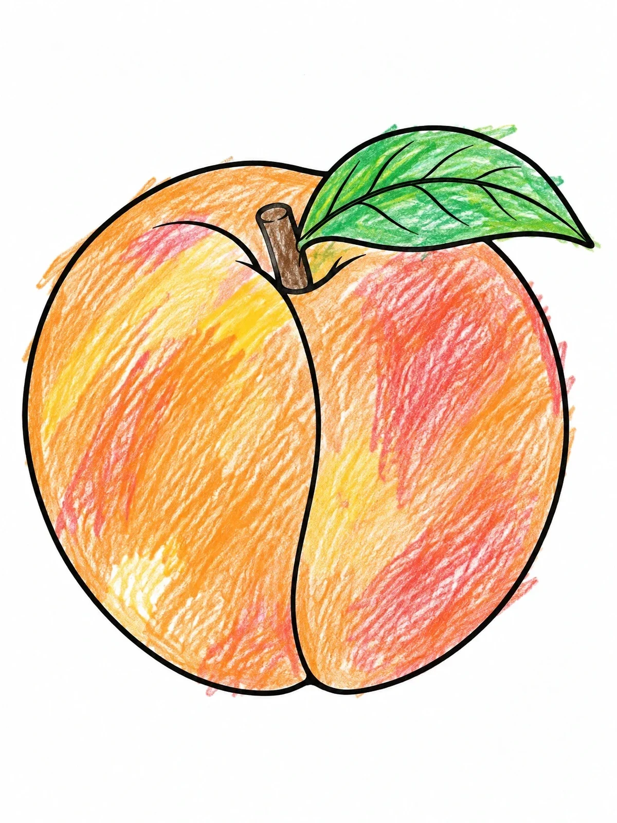 Colored example of the Whole Fresh Peach With Leaf coloring page