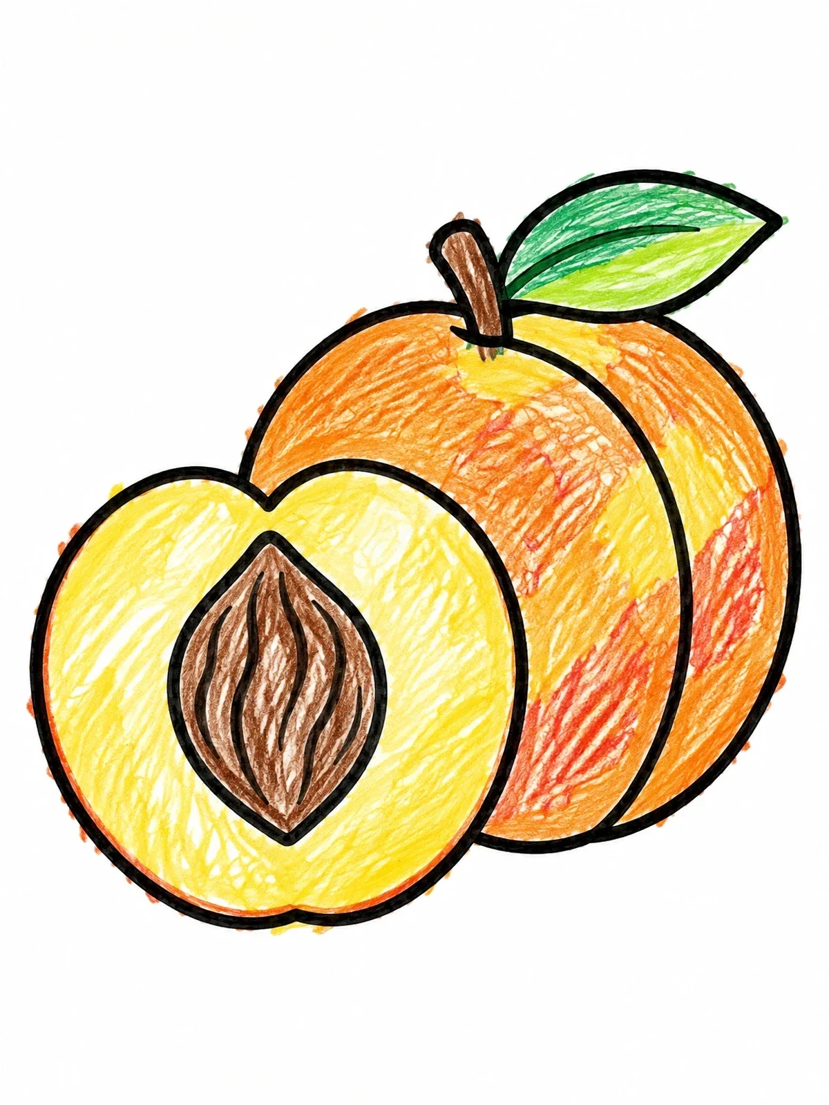 Colored example of the Whole Peach And Sliced Peach coloring page