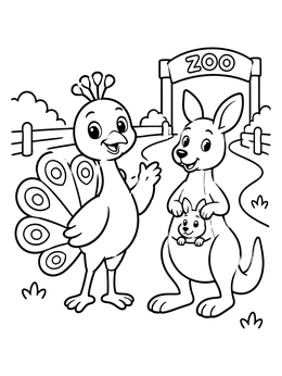 Free printable Peacock And Kangaroo At The Zoo coloring page