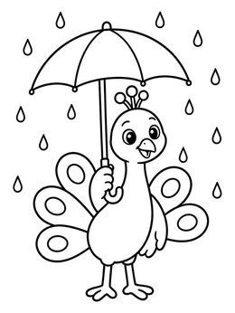 Free printable Peacock Under An Umbrella coloring page