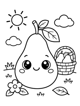 Free printable Cute Kawaii Pear In The Meadow coloring page