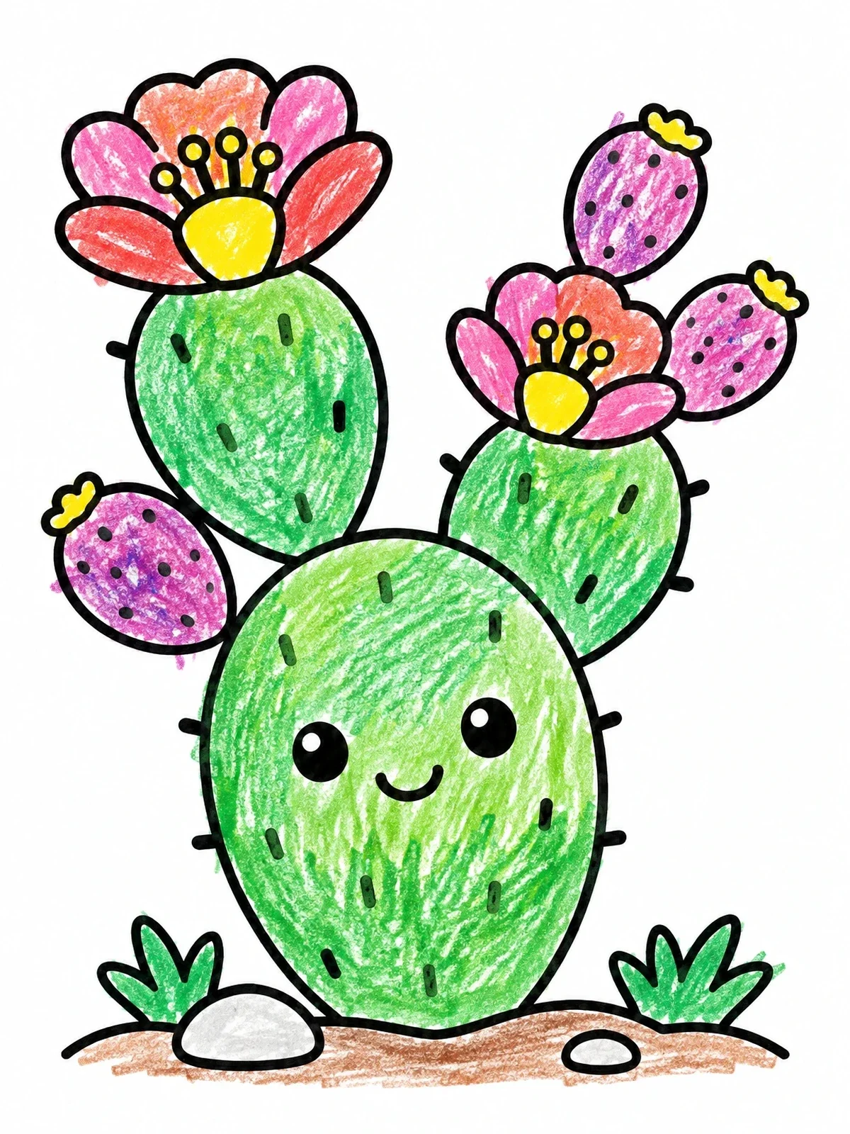 Colored example of the Cute Prickly Pear Cactus With Fruit coloring page