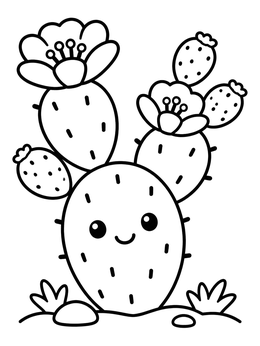 Free printable Cute Prickly Pear Cactus With Fruit coloring page