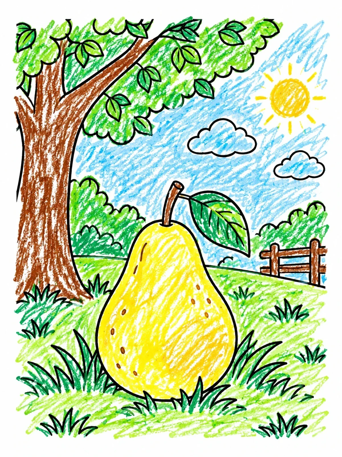 Colored example of the Ripe Pear In Sunny Orchard coloring page