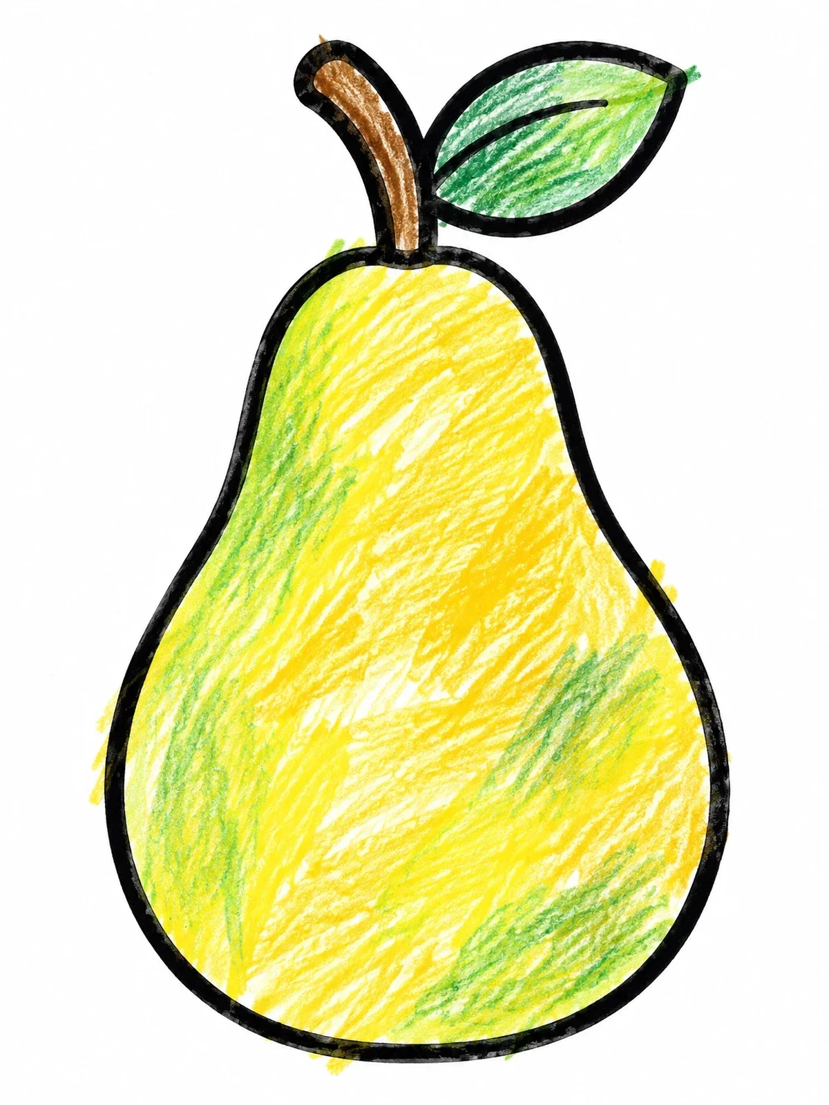 Colored example of the Simple Pear With Leaf coloring page
