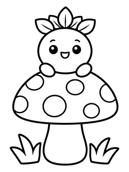 Free printable Cute Pea On A Mushroom coloring page