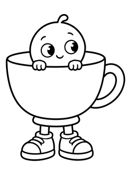 Free printable Cute Pea Peeking From Teacup coloring page