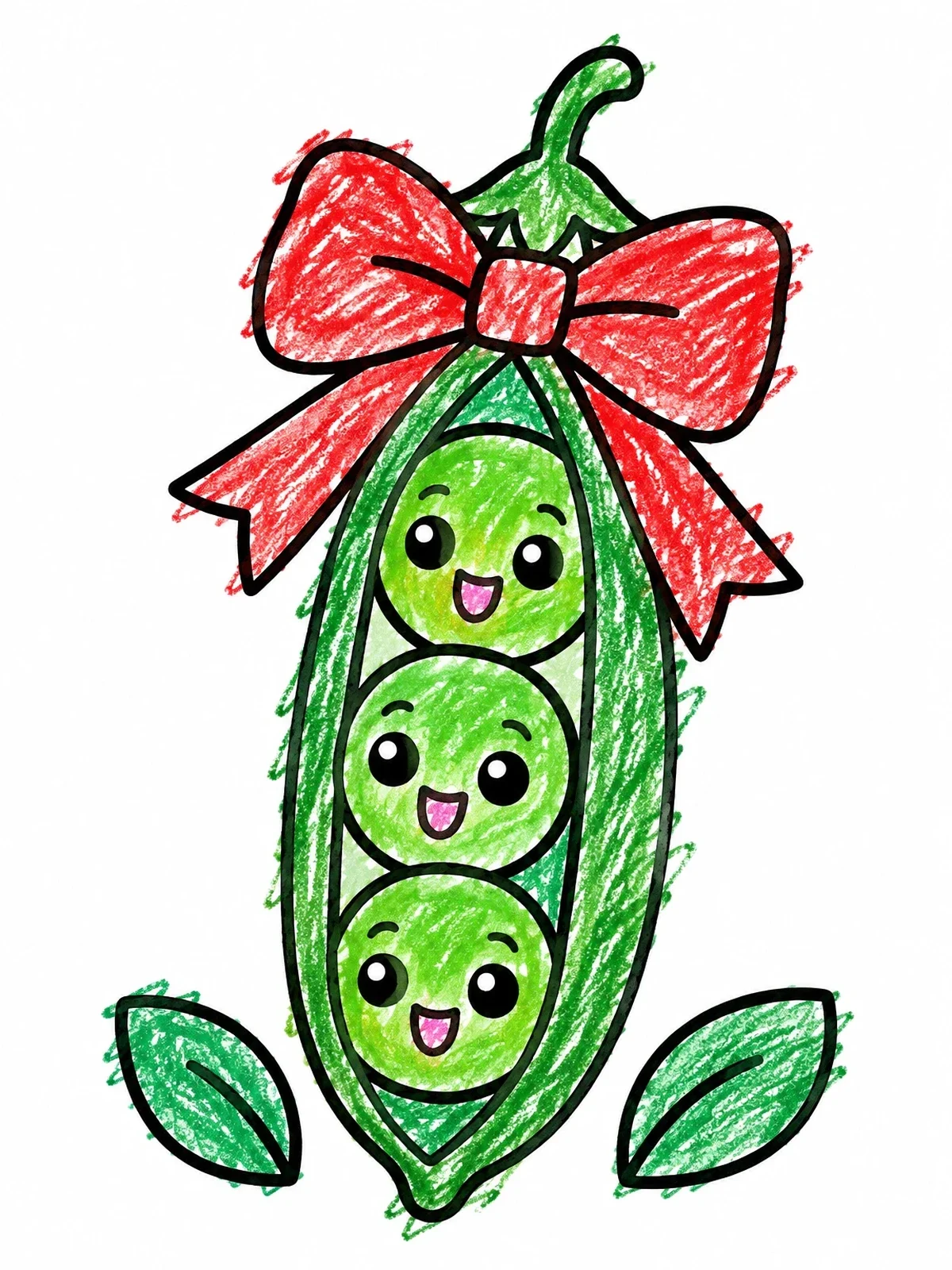 Colored example of the Cute Peas In A Pod Gift coloring page