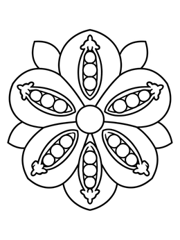 Free printable Garden Pea Pod Flower Mandala coloring page
