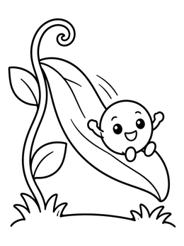 Free printable Happy Pea Sliding Down Leaf coloring page