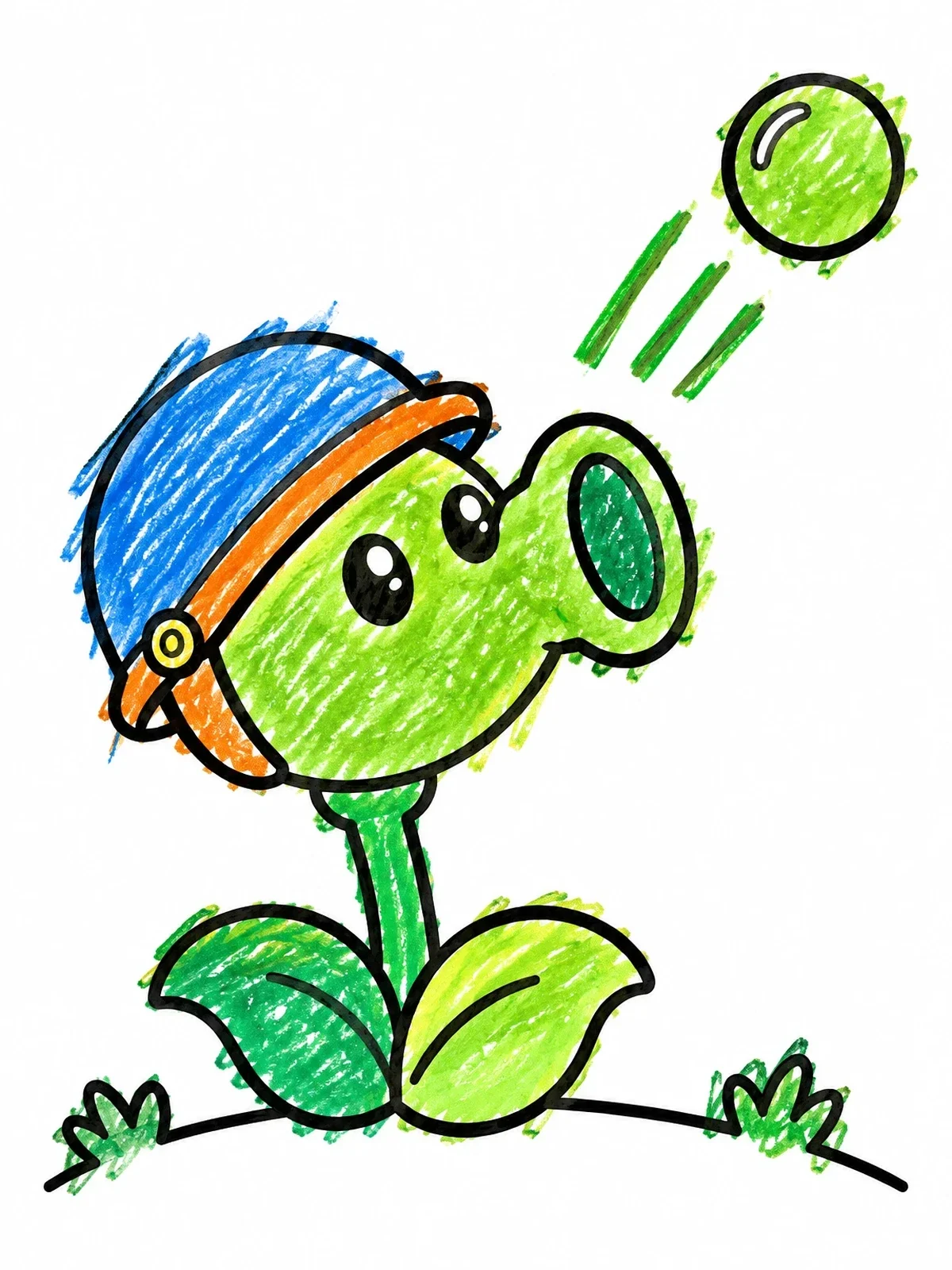 Colored example of the Playful Helmet Pea Shooter coloring page