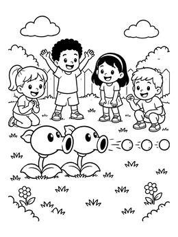 Free printable Twin Pea Shooters And Cheerful Kids coloring page