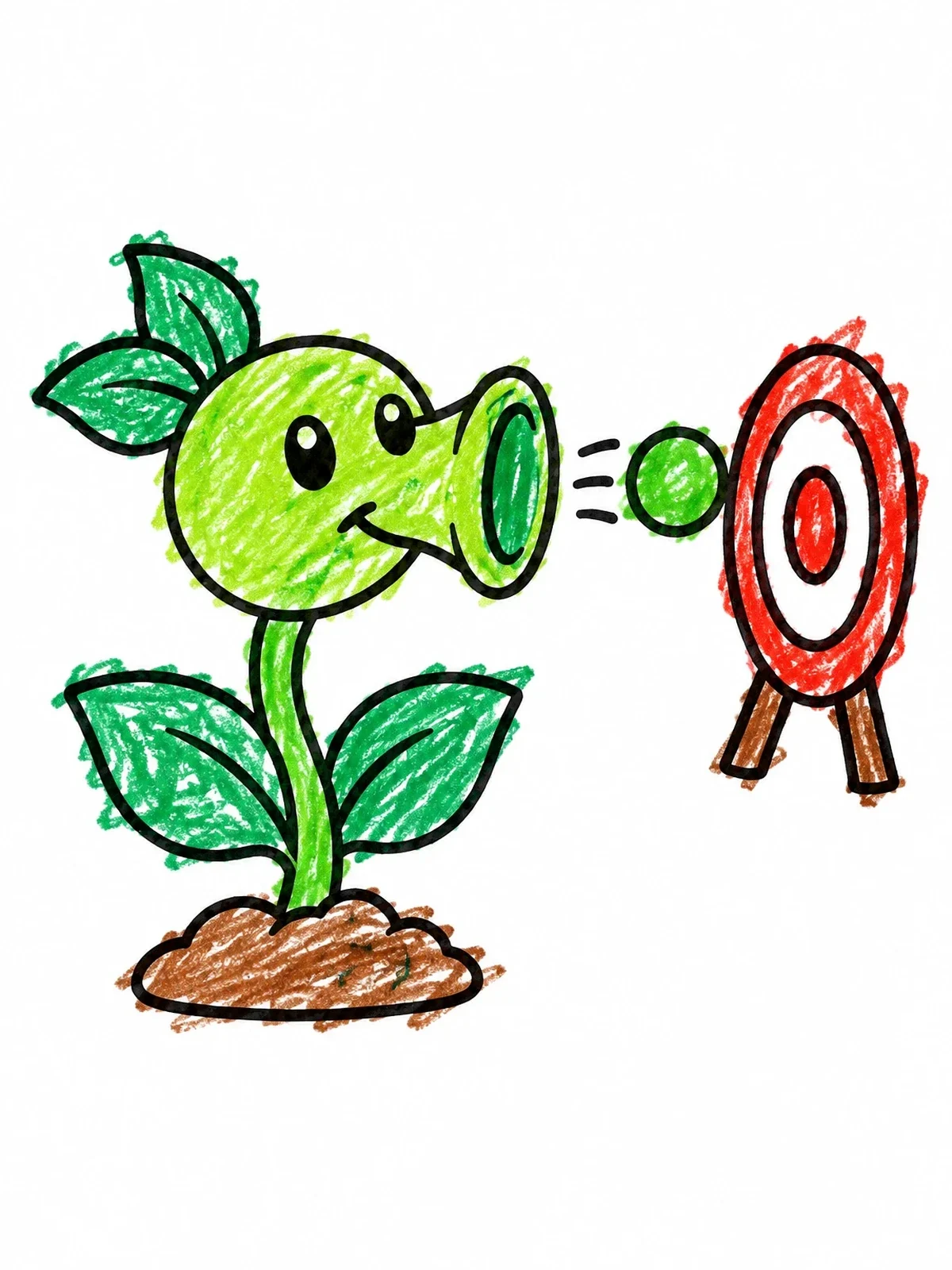 Colored example of the Peashooter Aiming At Target coloring page
