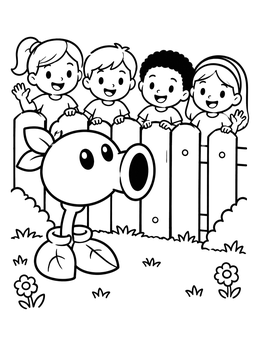 Free printable Peashooter Plant And Cheerful Children coloring page