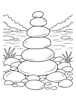 Free printable Balanced River Pebble Stack coloring page