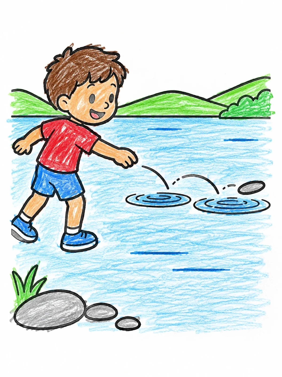 Colored example of the Skipping Stones On The Lake coloring page