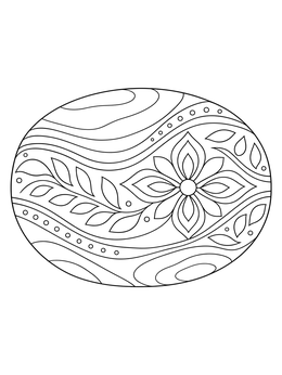 An ornate smooth river pebbles coloring page featuring floral motifs and flowing swirls.