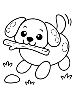 Free printable Playful Pebble Puppy With Stick coloring page