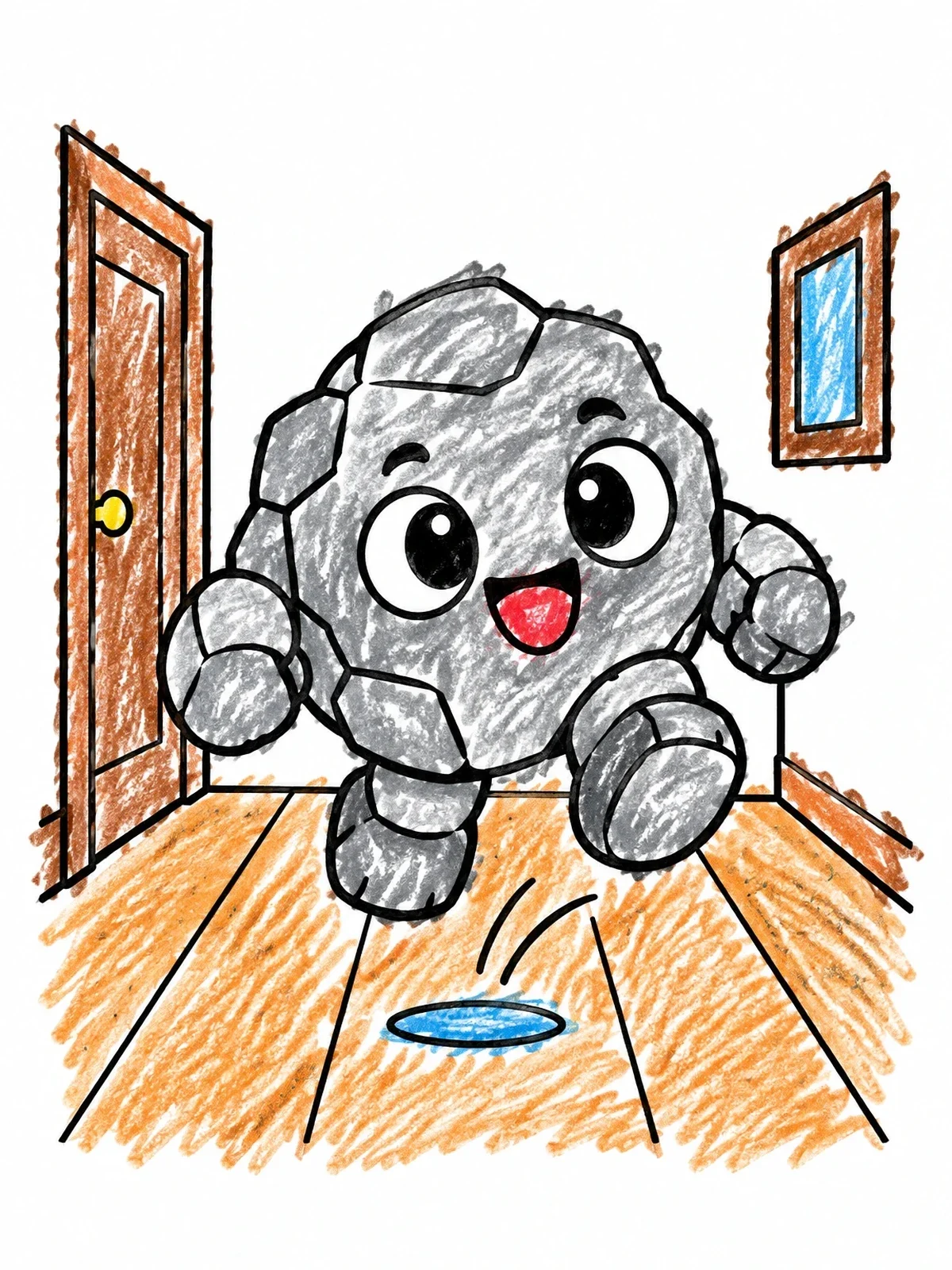 Colored example of the Playful Stone Monster Bouncing Indoors coloring page