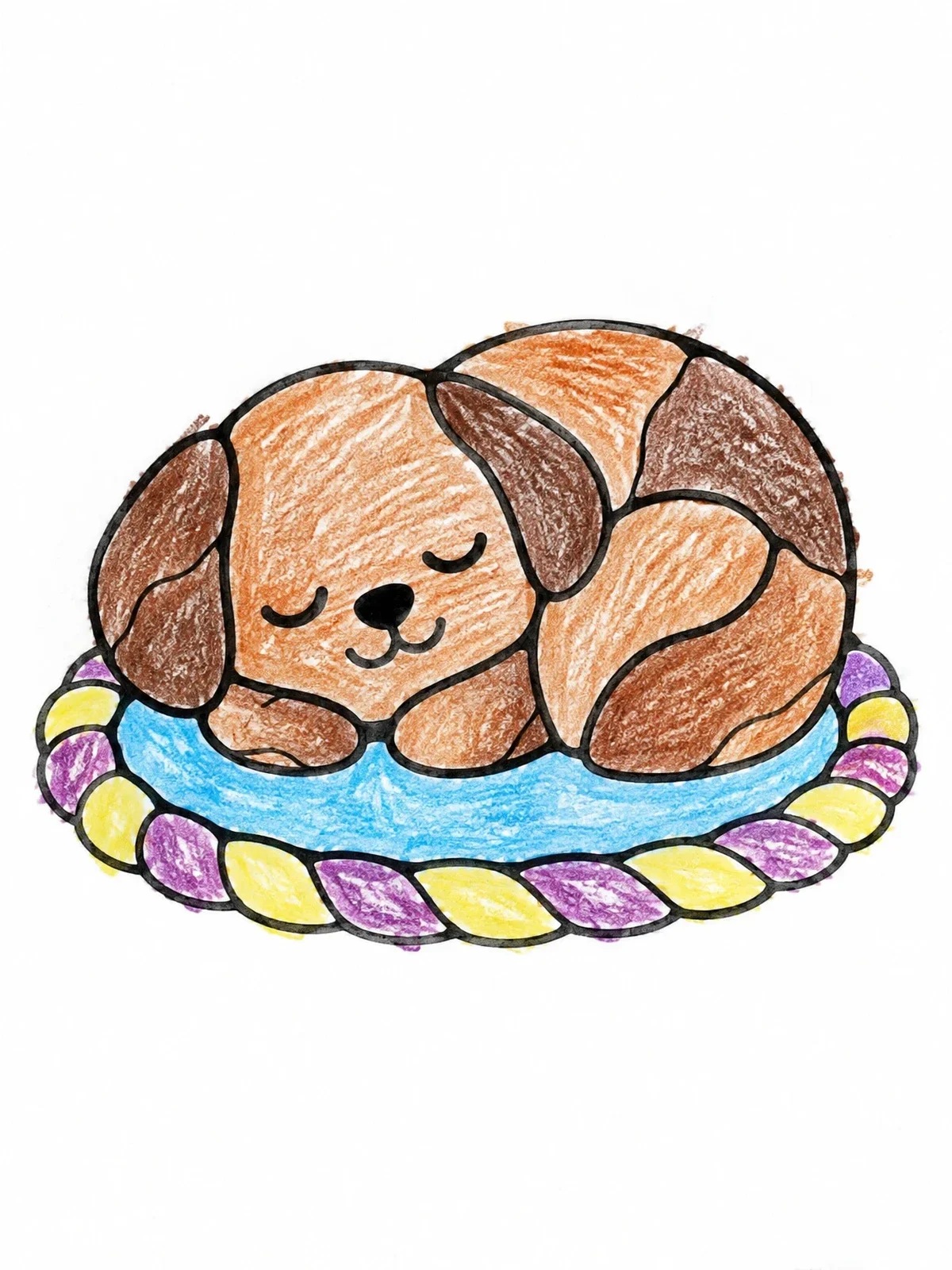 Colored example of the Sleeping Pebble Puppy On Mat coloring page