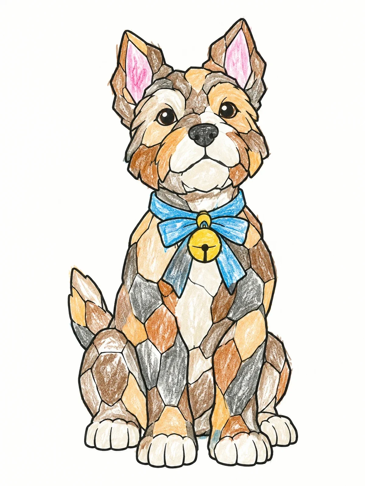Colored example of the Mosaic Stone Pup With Collar Bell coloring page