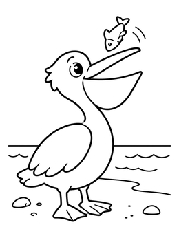 Free printable Pelican Catching A Little Fish coloring page