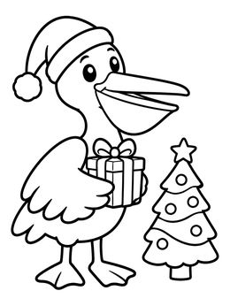 Free printable Pelican Celebrating Christmas With Gift coloring page
