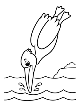 Free printable Pelican Diving Into Ocean Waves coloring page