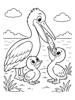 Free printable Parent Pelican Feeding Its Hungry Chick coloring page
