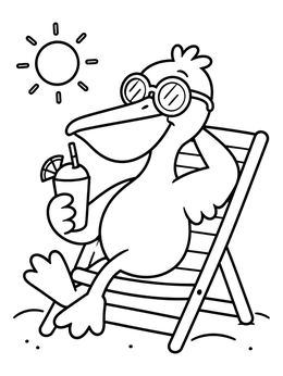 Free printable Pelican Relaxing In Beach Chair coloring page