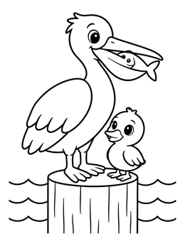 Free printable Pelican Family On Wooden Post coloring page