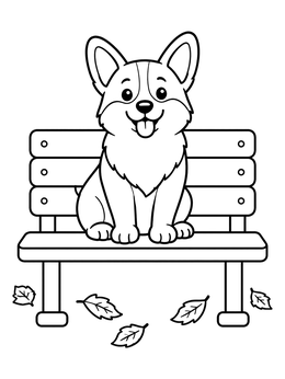 Free printable Cute Corgi On Park Bench coloring page
