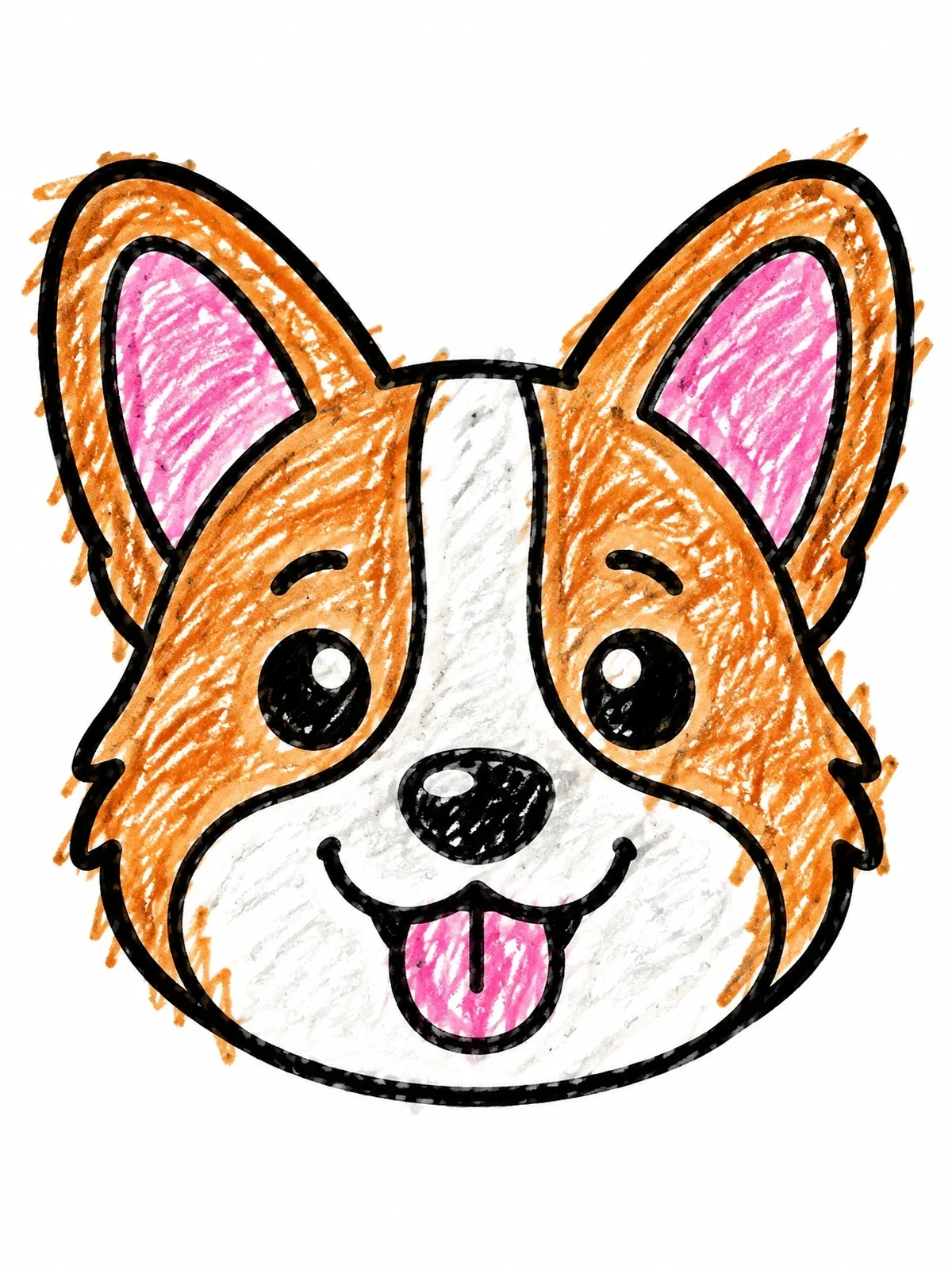 Colored example of the Happy Corgi Face Portrait coloring page
