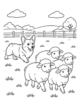 Free printable Pembroke Welsh Corgi Herding Sheep coloring page