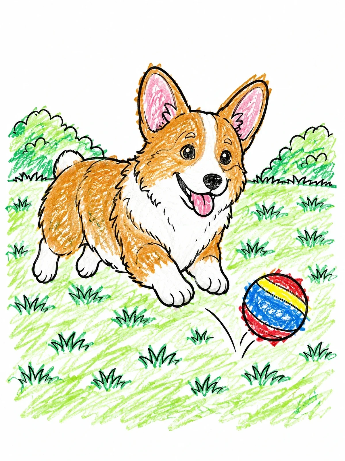 Colored example of the Playful Corgi Chasing A Ball coloring page
