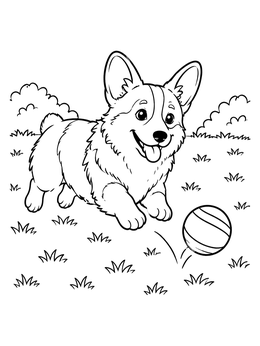 Free printable Playful Corgi Chasing A Ball coloring page
