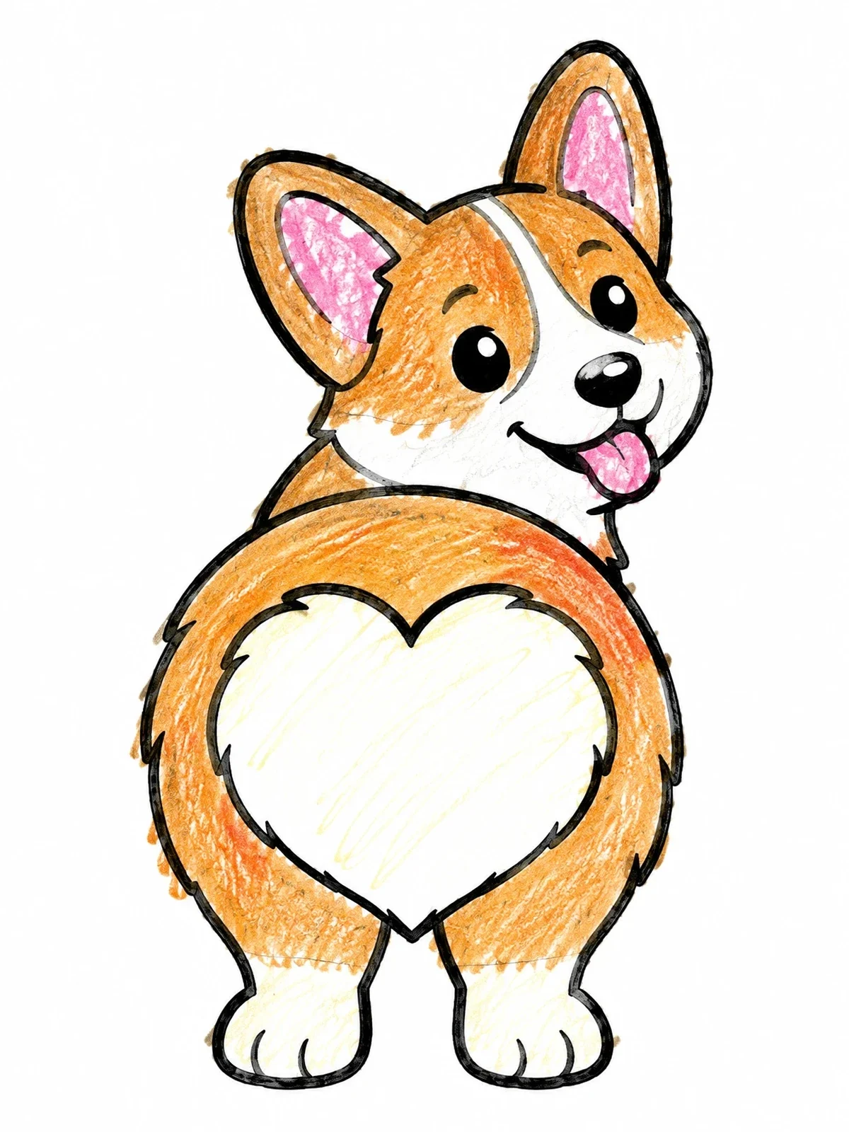 Colored example of the Playful Corgi Looking Back coloring page
