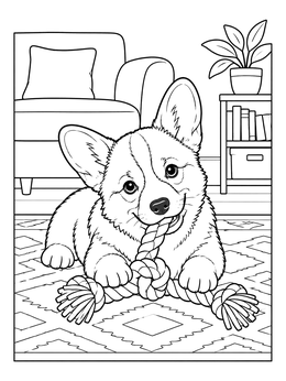 Free printable Playful Corgi Puppy With Rope Toy coloring page