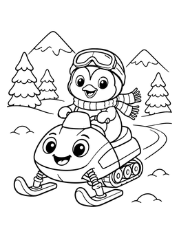 Free printable Penguin Riding A Friendly Snowmobile coloring page