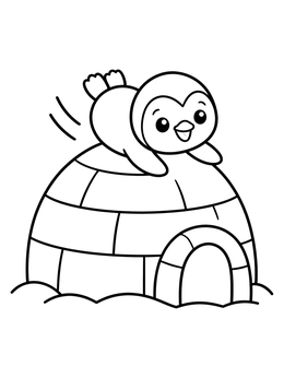 Free printable Penguin Sliding On An Igloo coloring page