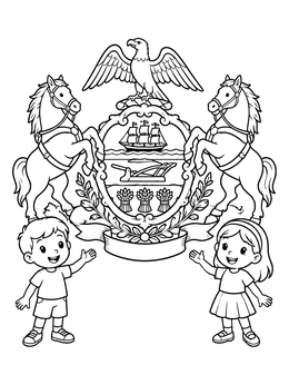 Free printable Pennsylvania Coat Of Arms With Cheerful Kids coloring page
