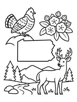 Free printable Pennsylvania State Symbols With Map Outline coloring page