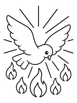 Free printable Pentecost Dove With Radiant Flames coloring page
