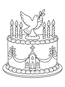 Free printable Pentecost Birthday Cake With Dove coloring page